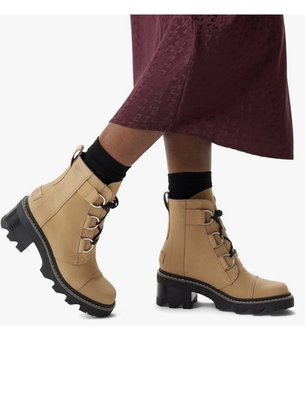 New SOREL Z84130* Womens Caribou Leather Joan Now Waterproof Lace-Up Boots 5